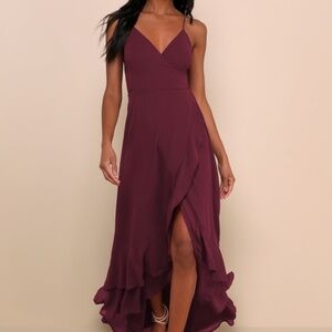 Lulus In Love Forever Plum Lace-up High-low Maxi Dress Purple - Size L